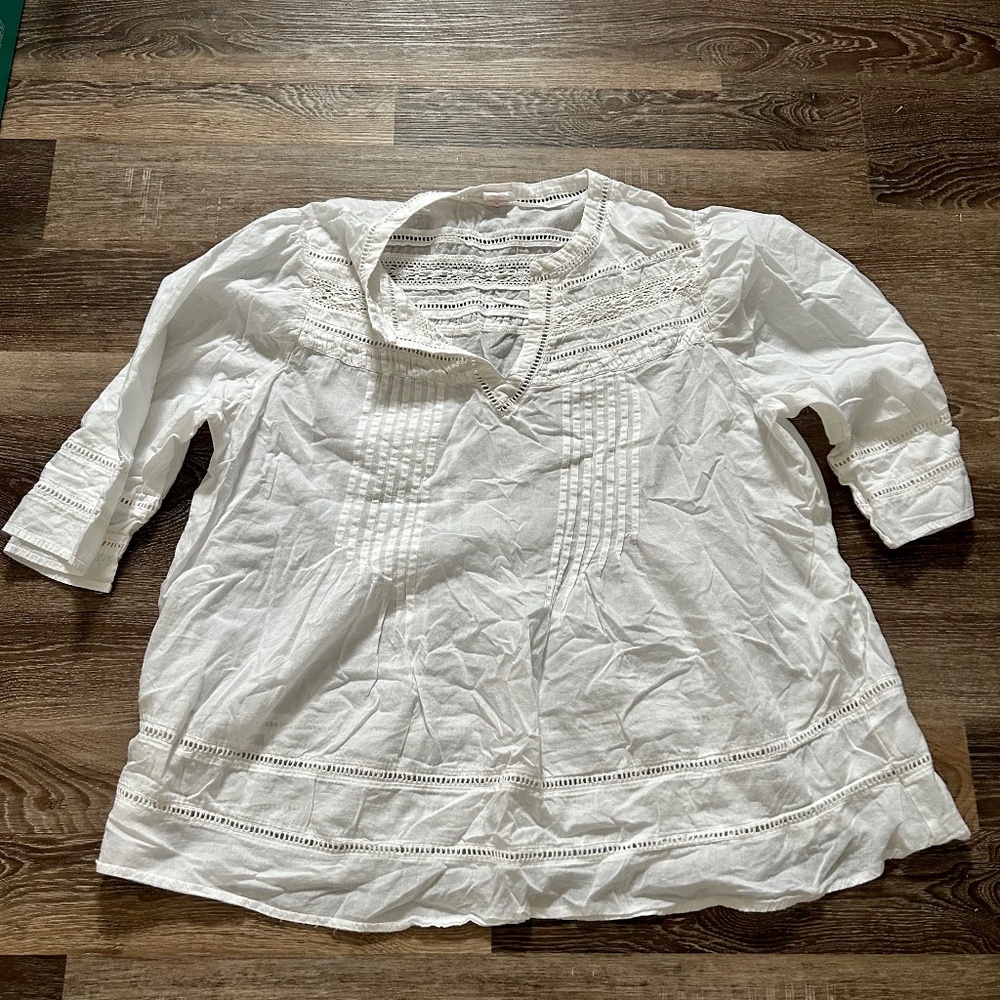 Shabby Chic Women’s Plus Eyelet 3/4 length sleeves White Sz 1X